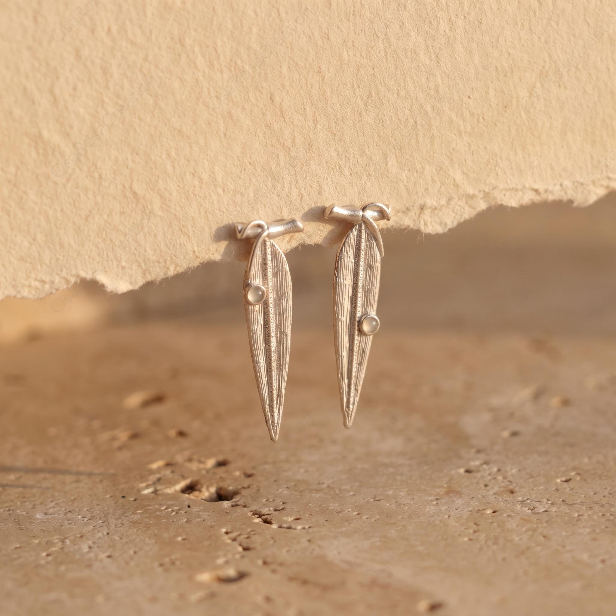 Sculptural Silver Leaf Drop Earrings, Botanical Nature Inspired Dangle Jewelry