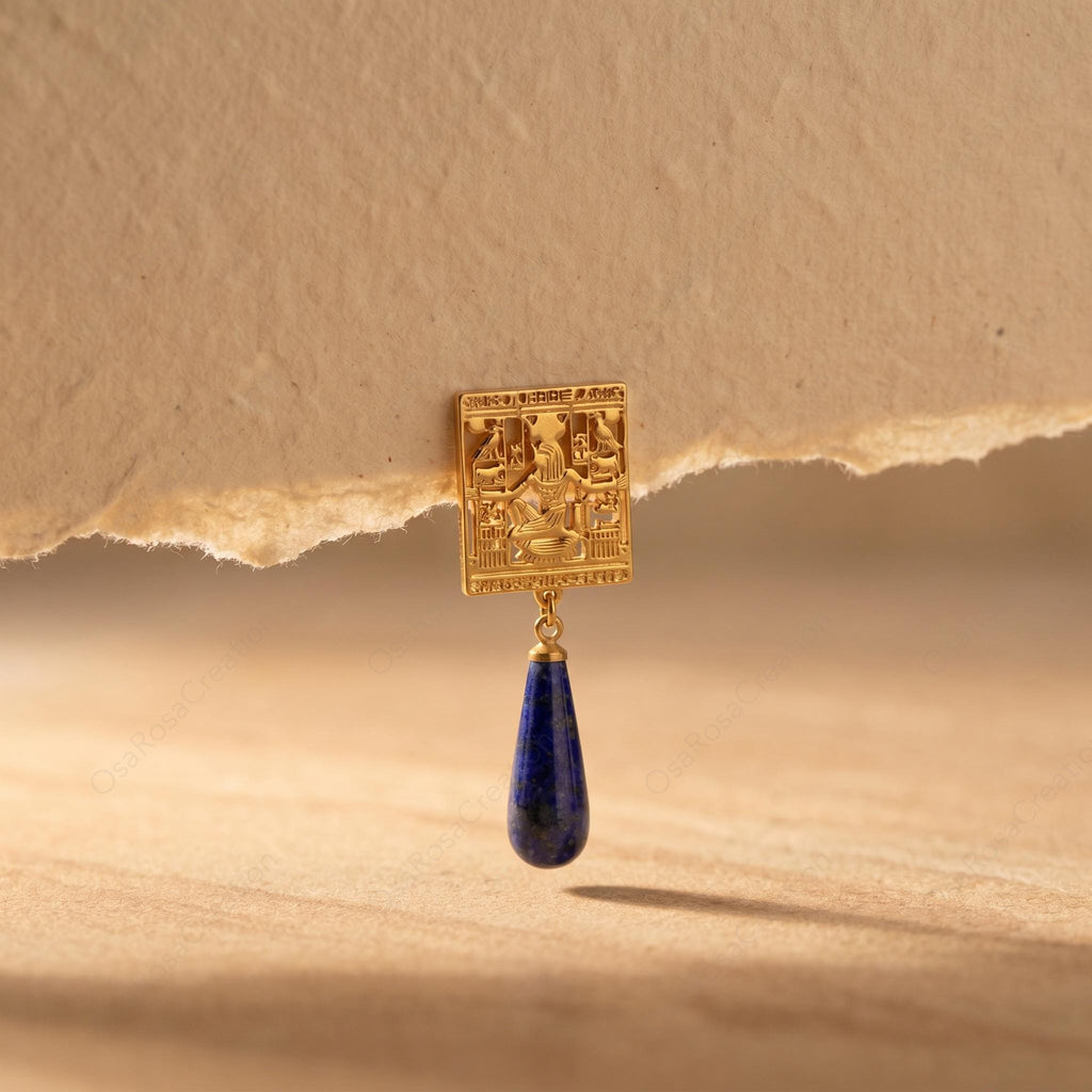 Ancient Egyptian Earrings with Lapis Lazuli Drop | Egyptian Goddess Jewelry