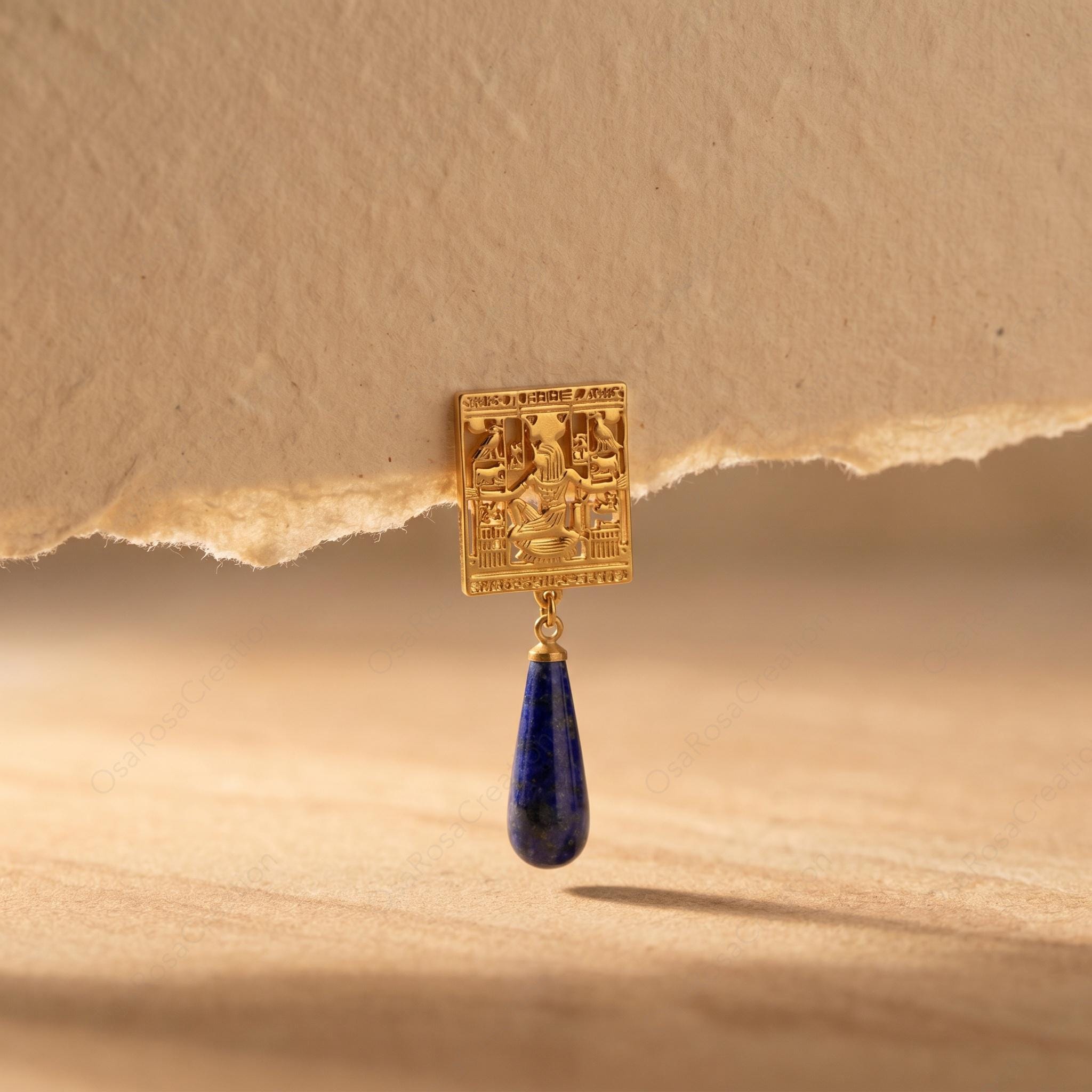 Ancient Egyptian Earrings with Lapis Lazuli Drop | Egyptian Goddess Jewelry