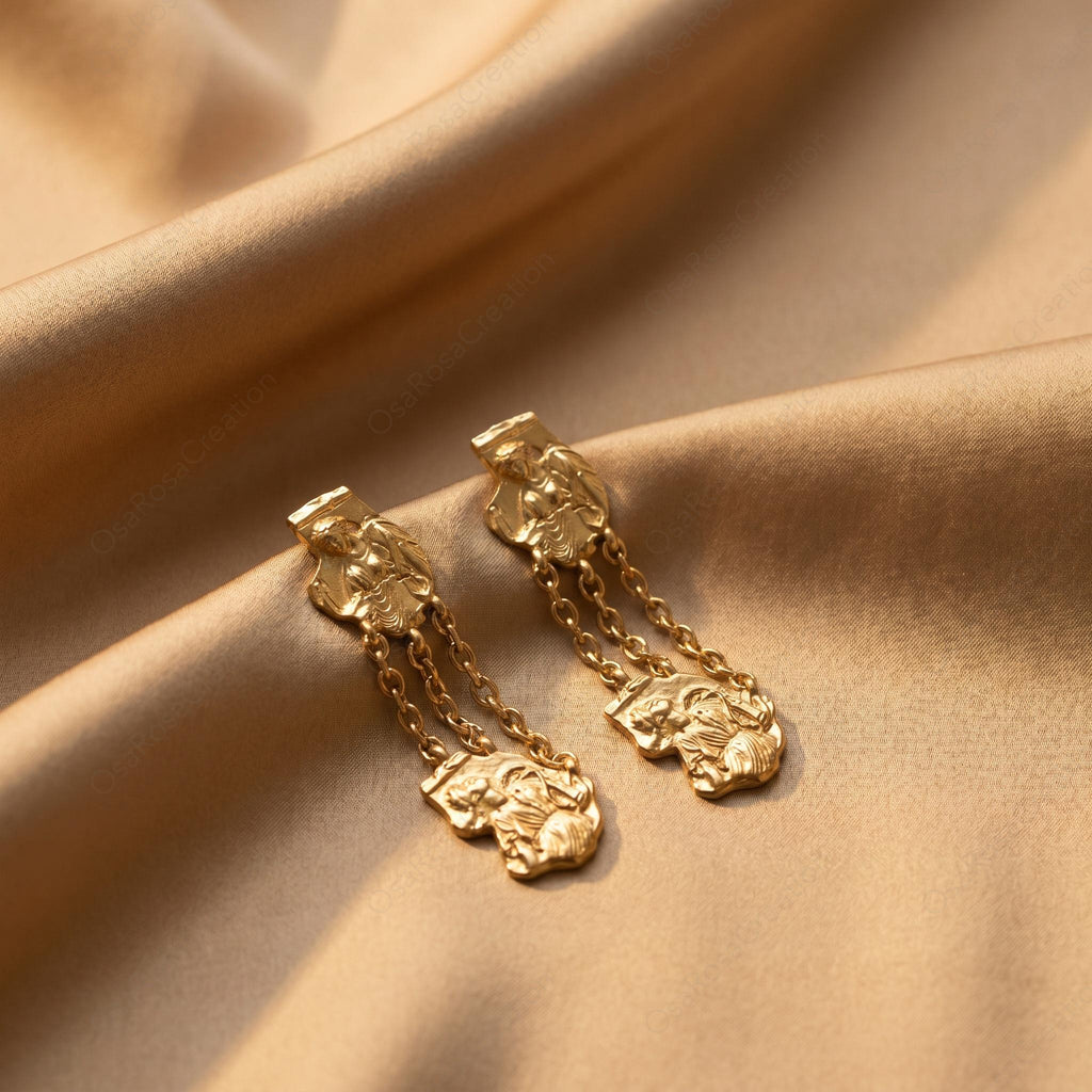 Athena & Aphrodite Earrings – Greek Goddess Jewelry, Ancient Mythology Dangle Earrings, Gold Statement Earrings｜Christmas gift
