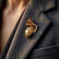 Golden Heart Gramophone Brooch Pin | Anatomical Heart Music Brooch | Gold Tone Lapel Pin | Music Lover Gift | Statement Art Jewelry