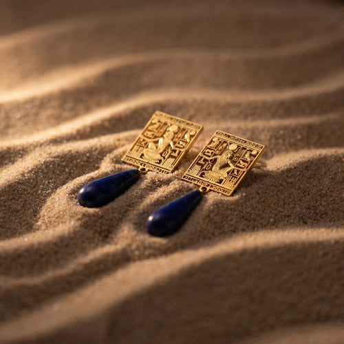Ancient Egyptian Earrings with Lapis Lazuli Drop | Egyptian Goddess Jewelry