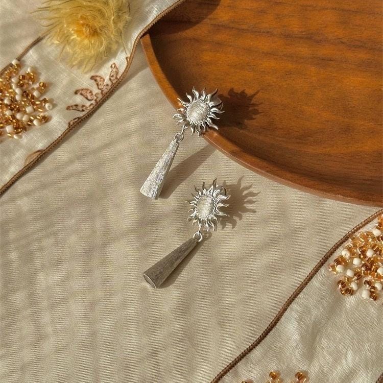 Sun Relic Drop Earrings — Gold Plated Mythology Jewelry