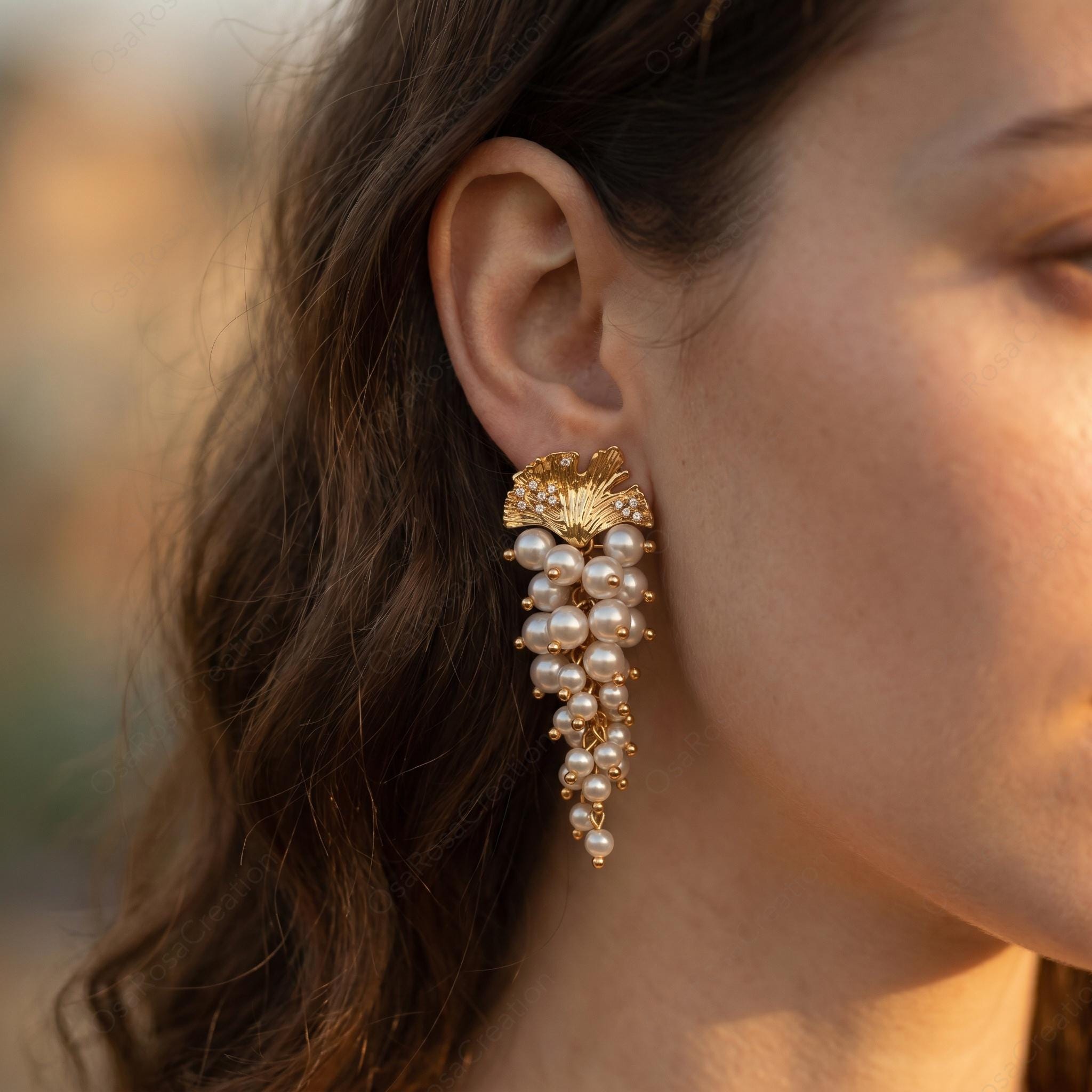 Gold Leaf Dangle Earrings, Mediterranean Style Jewelry, Vintage Inspired Fruit Earrings, Elegant Evening Jewelry