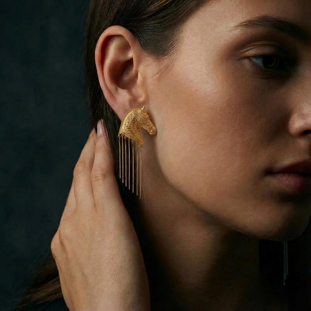 Pegasus Horse Head Earrings | Gold Plated Mythology Jewelry
