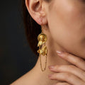 Buddha Dangle Earrings, Gold Plated Brass Statement Earrings, 925 Sterling Silver Hooks, Sacred Wisdom Talisman, Unique Art Jewelry
