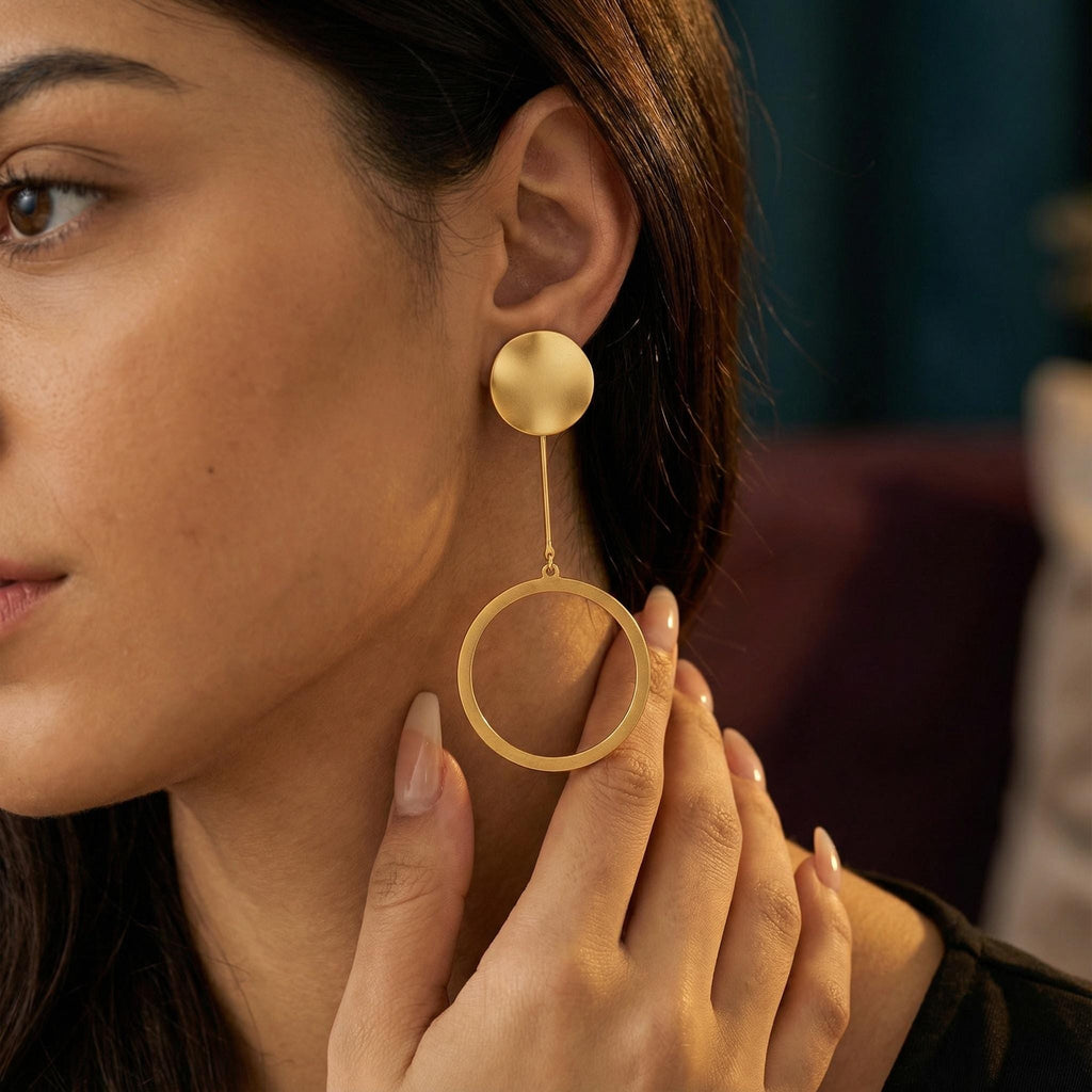 Matte Gold Geometric Dangle Earrings | Minimalist Modern Style