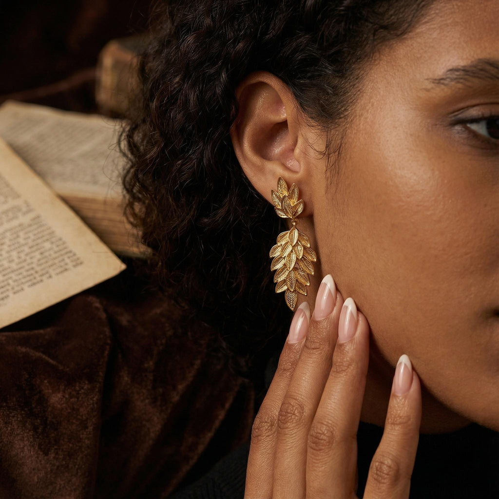 Gold Leaf Dangle Earrings | 18K Plated Botanical Jewelry, 925 Silver Posts