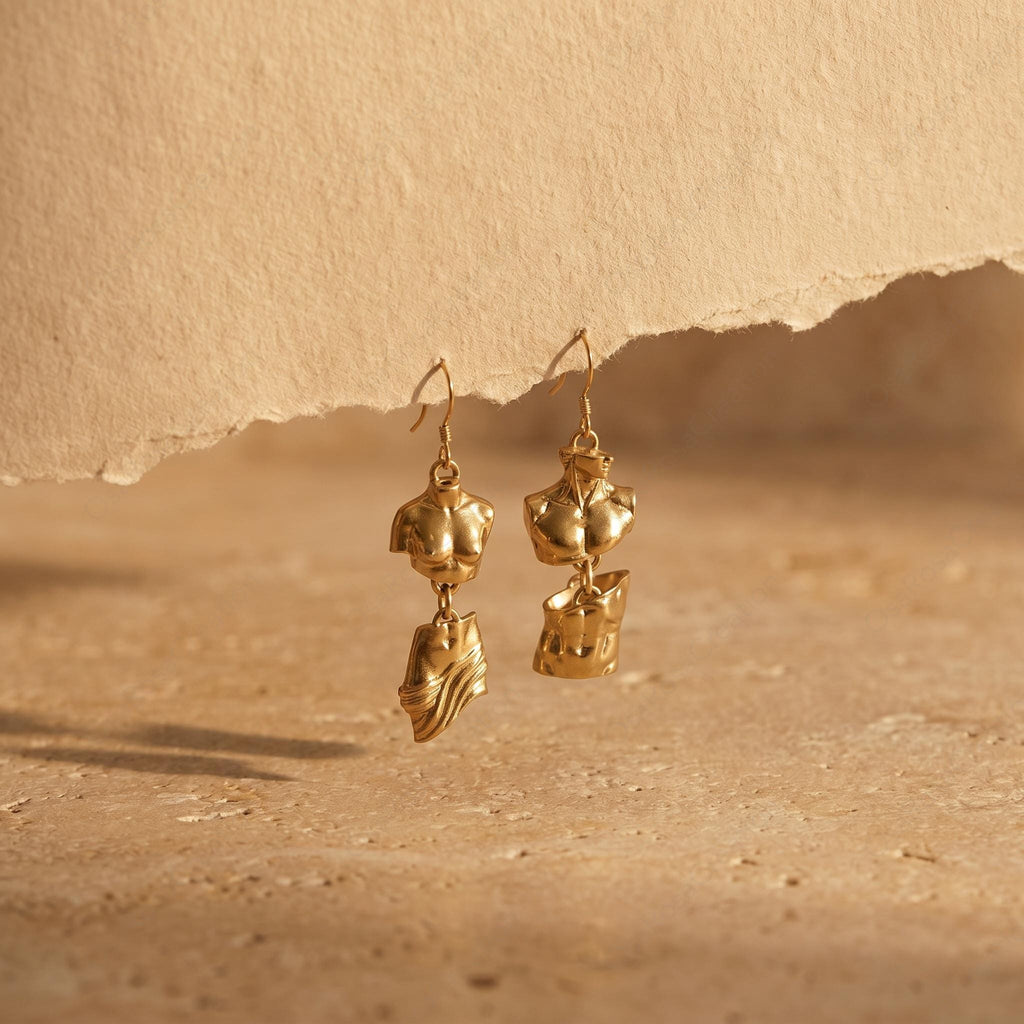 Gold Venus & David Fragment Earrings | Louvre Inspired Sculpture Jewelry | Vintage Greek Roman Bust Dangle Earrings