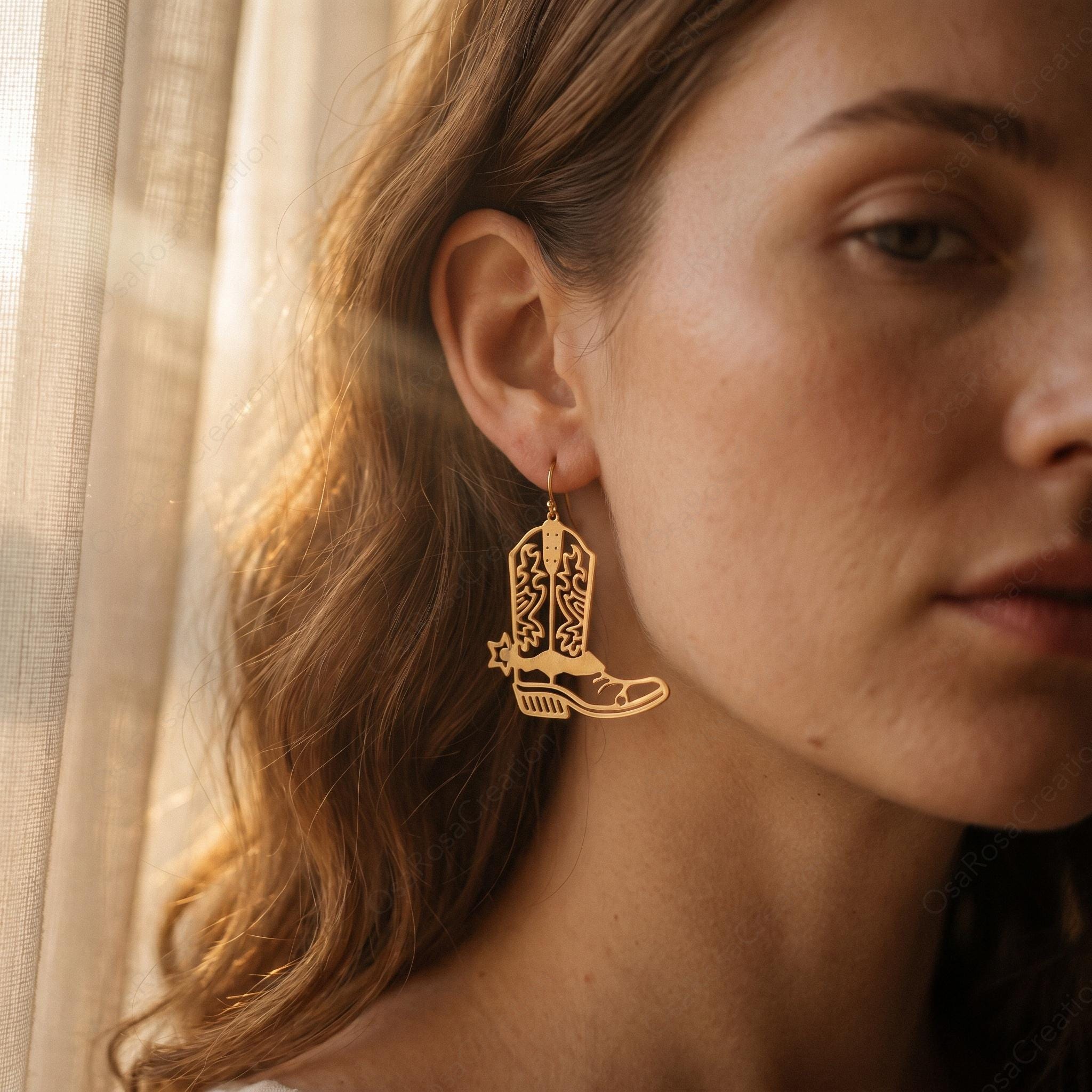 Gold Cowboy Boot Dangle Earrings | Western Statement Jewelry