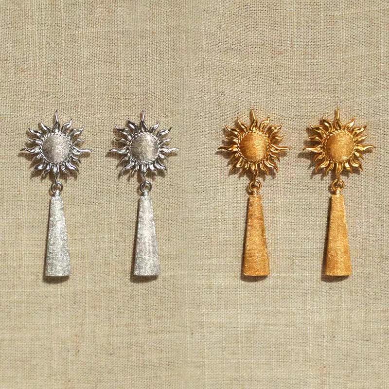 Sun Relic Drop Earrings — Gold Plated Mythology Jewelry