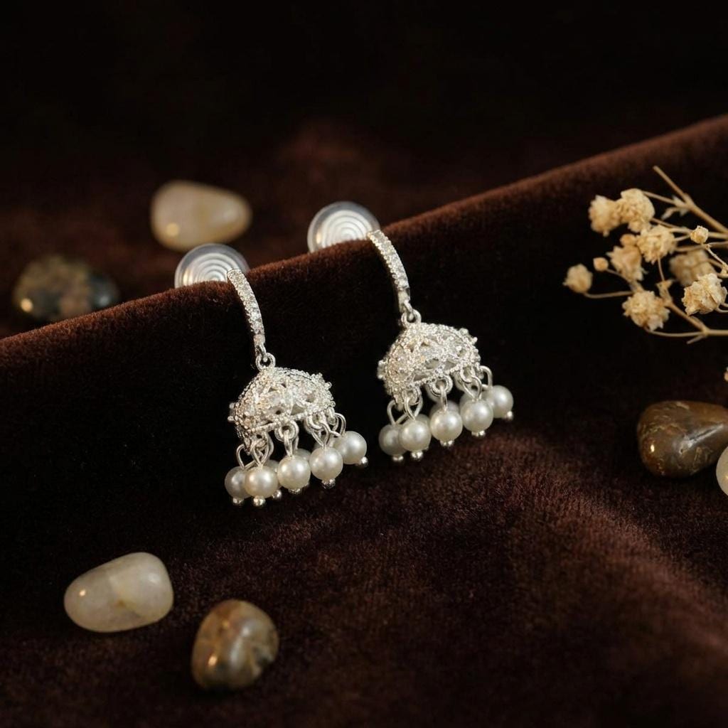 Crystal Pearl Tassel Earrings • Silver Bridal Chandelier Huggie Hoops