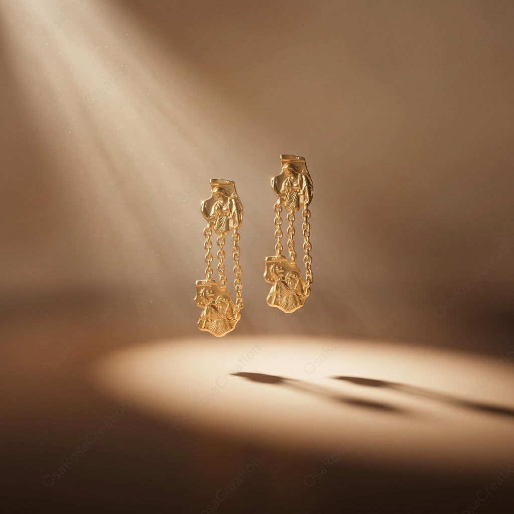 Athena & Aphrodite Earrings – Greek Goddess Jewelry, Ancient Mythology Dangle Earrings, Gold Statement Earrings｜Christmas gift