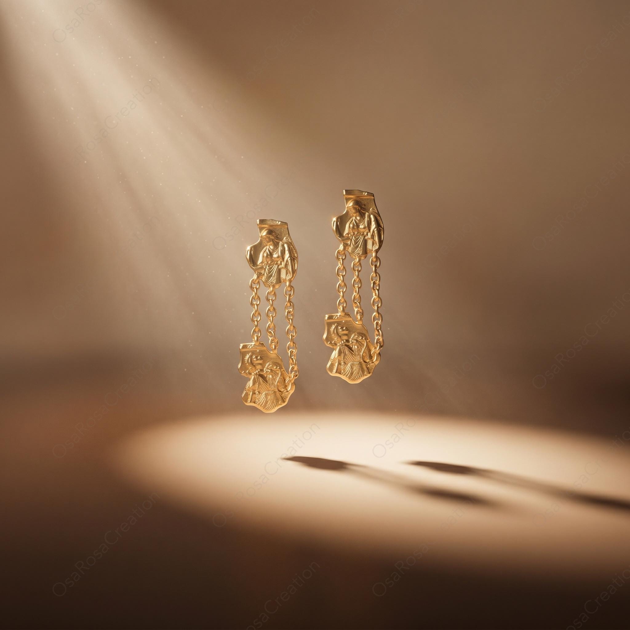 Athena & Aphrodite Earrings – Greek Goddess Jewelry, Ancient Mythology Dangle Earrings, Gold Statement Earrings｜Christmas gift