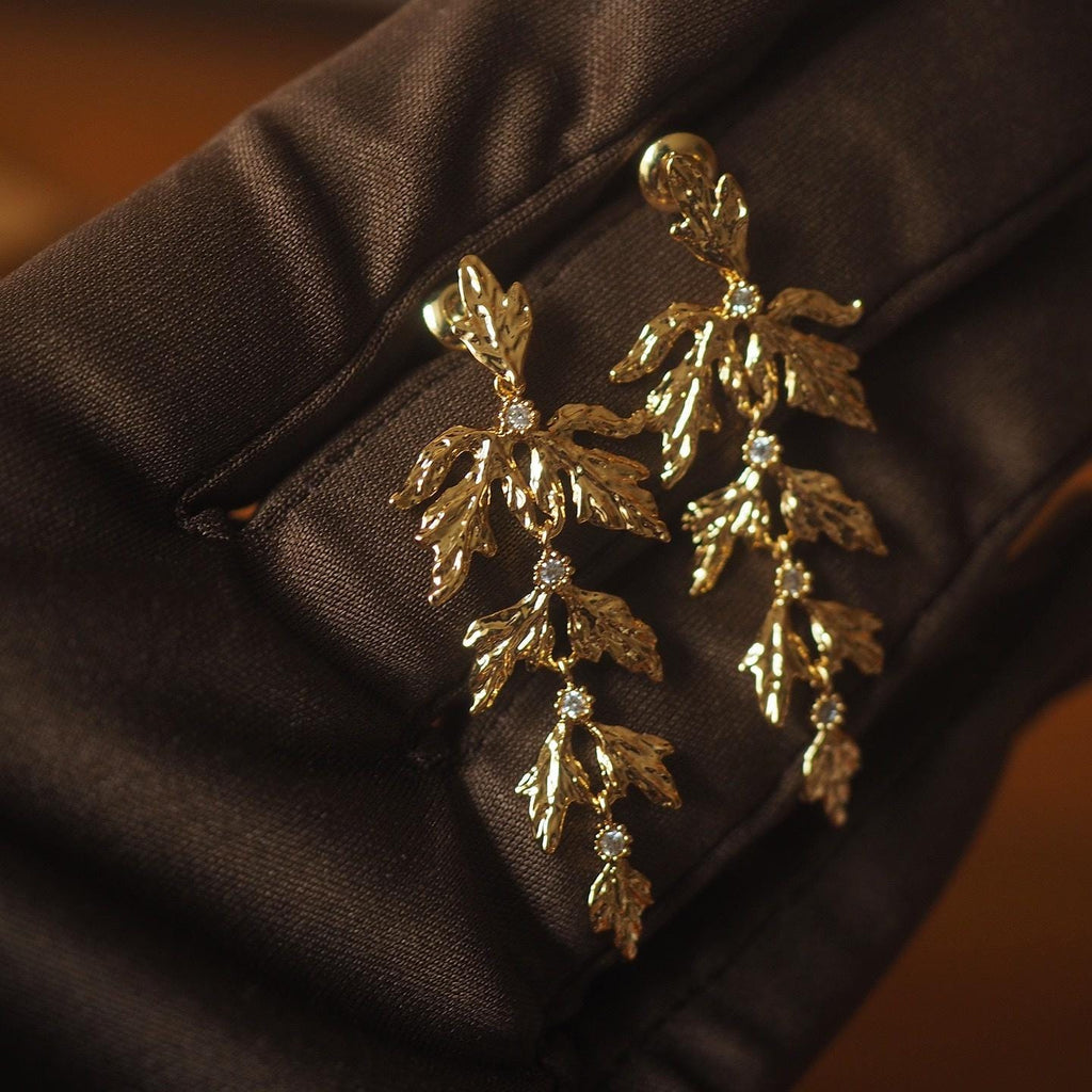 Gold Leaf Dangle Earrings | CZ Sparkle, Botanical Jewelry