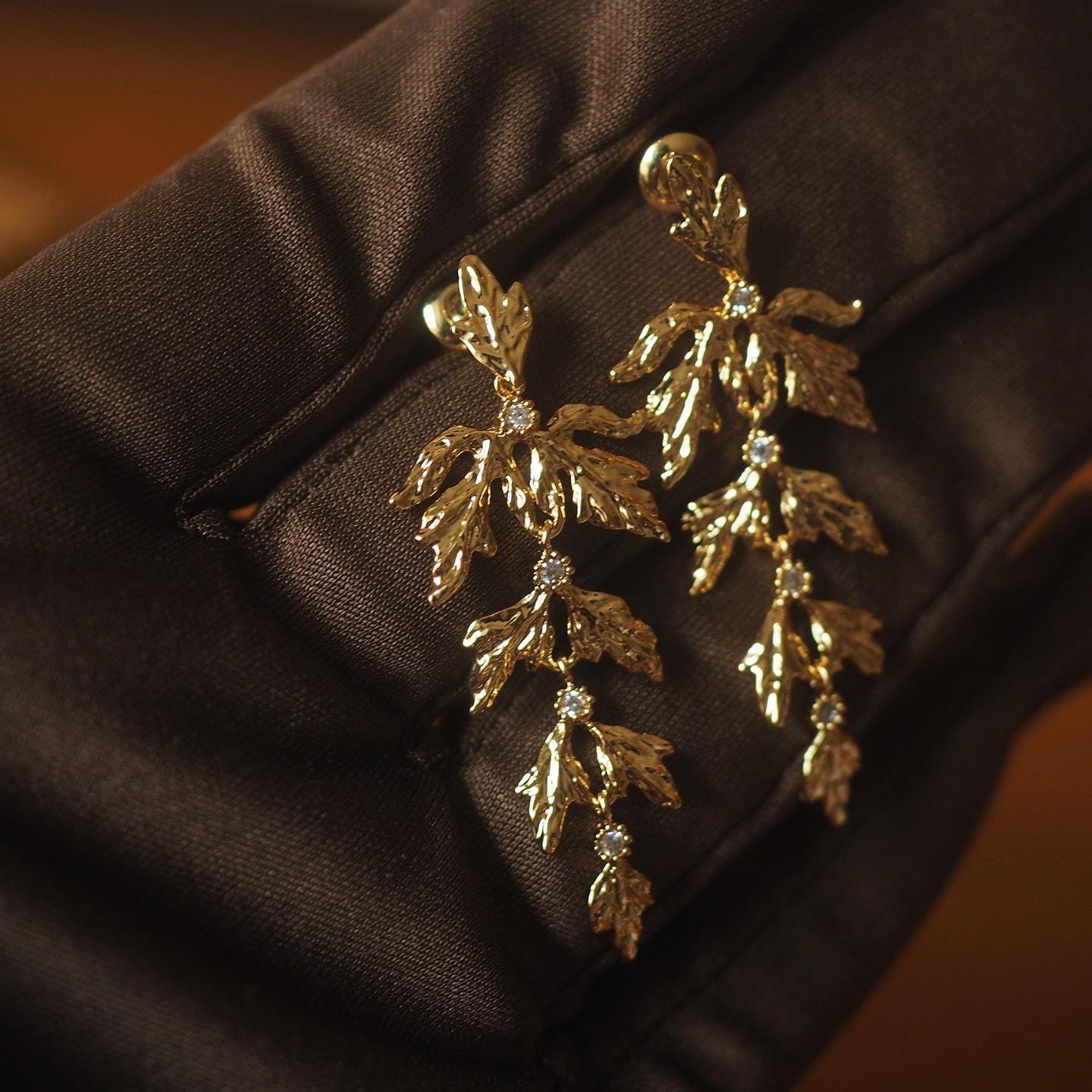 Gold Leaf Dangle Earrings | CZ Sparkle, Botanical Jewelry