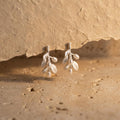 Silver Botanical Branch Earrings with Pearls