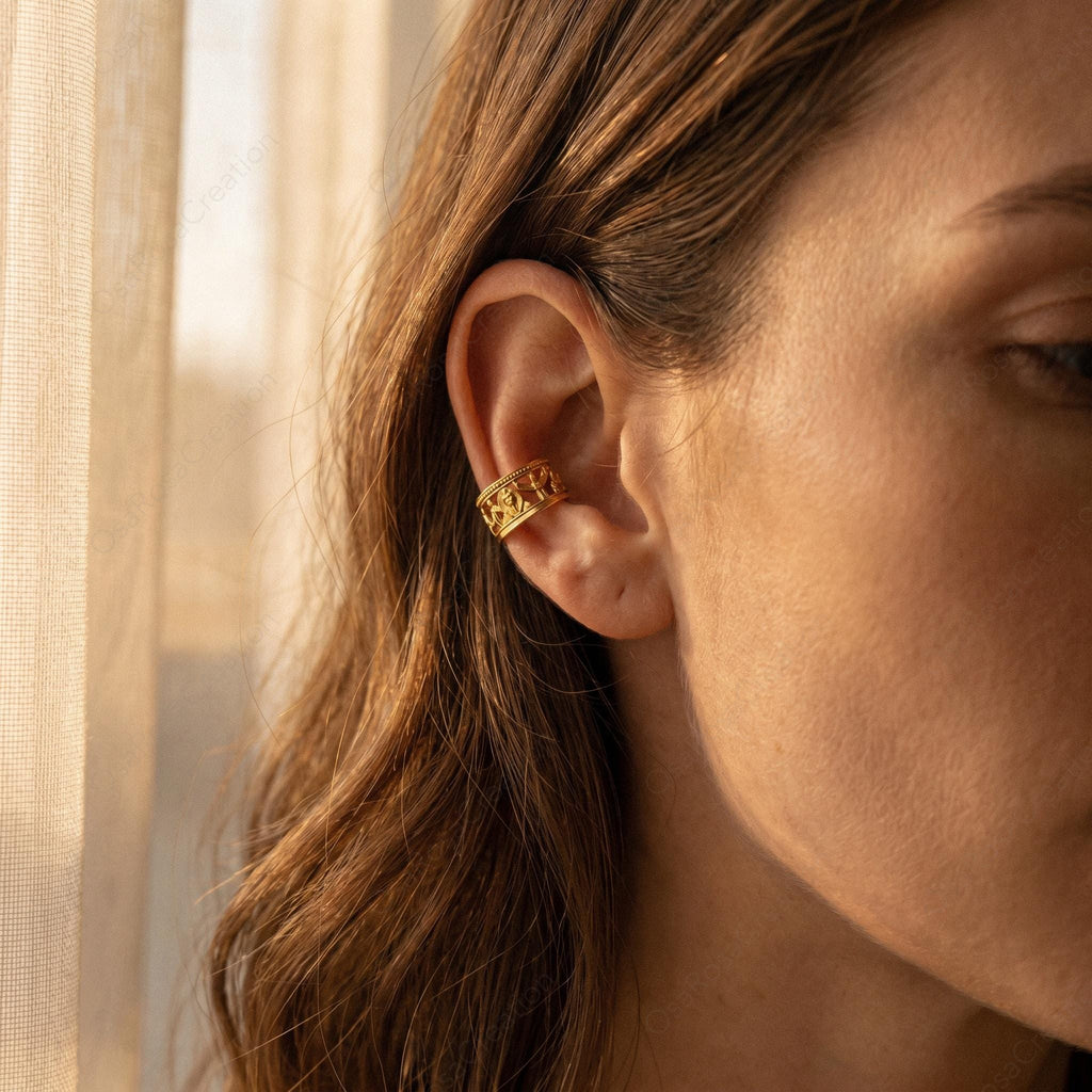 Egyptian Revival Gold Open Band Earring | Sculptural Ancient Motif Statement Jewelry