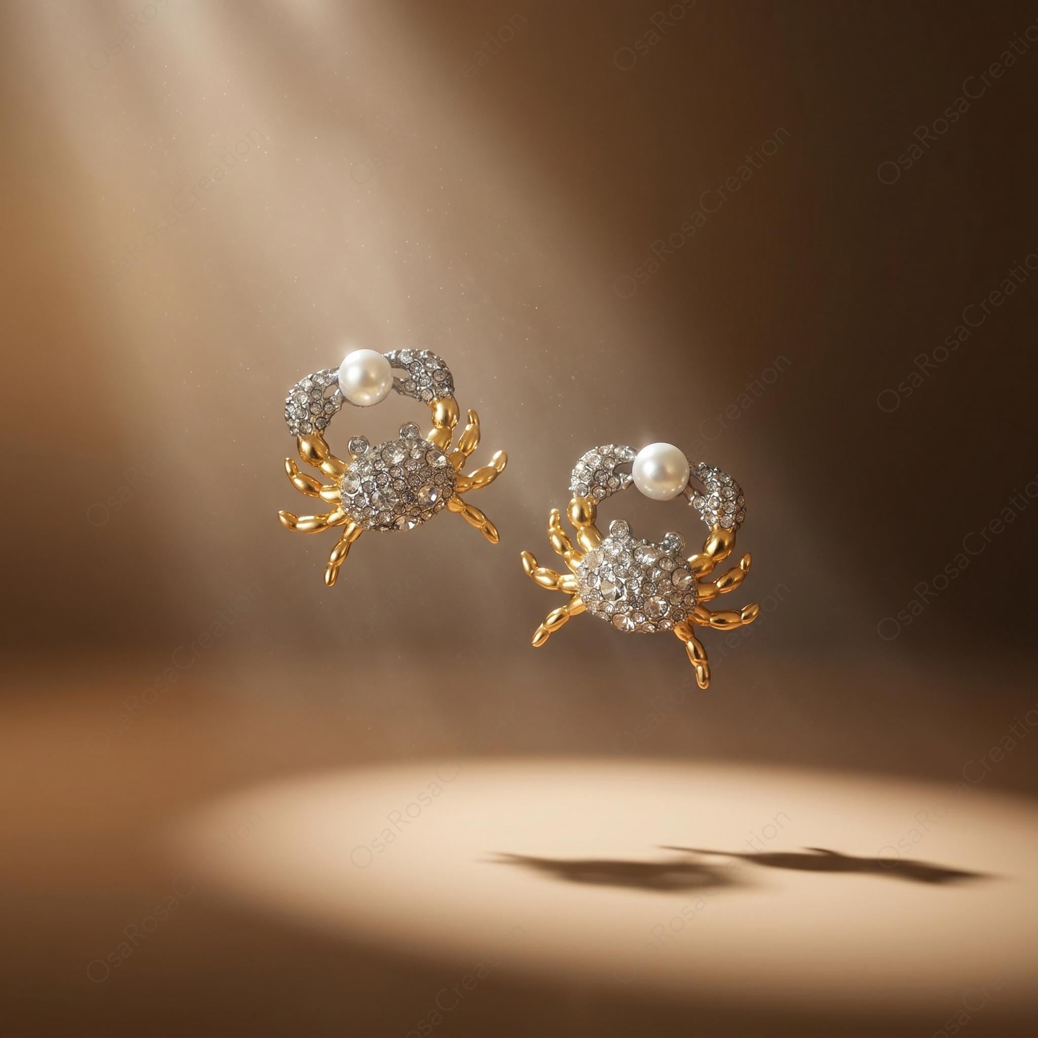 Crystal Crab Earrings with Pearl | Ocean Inspired Studs | Coastal Chic Jewelry | Nautical Summer Accessories | Unique Beach Vacation Gift