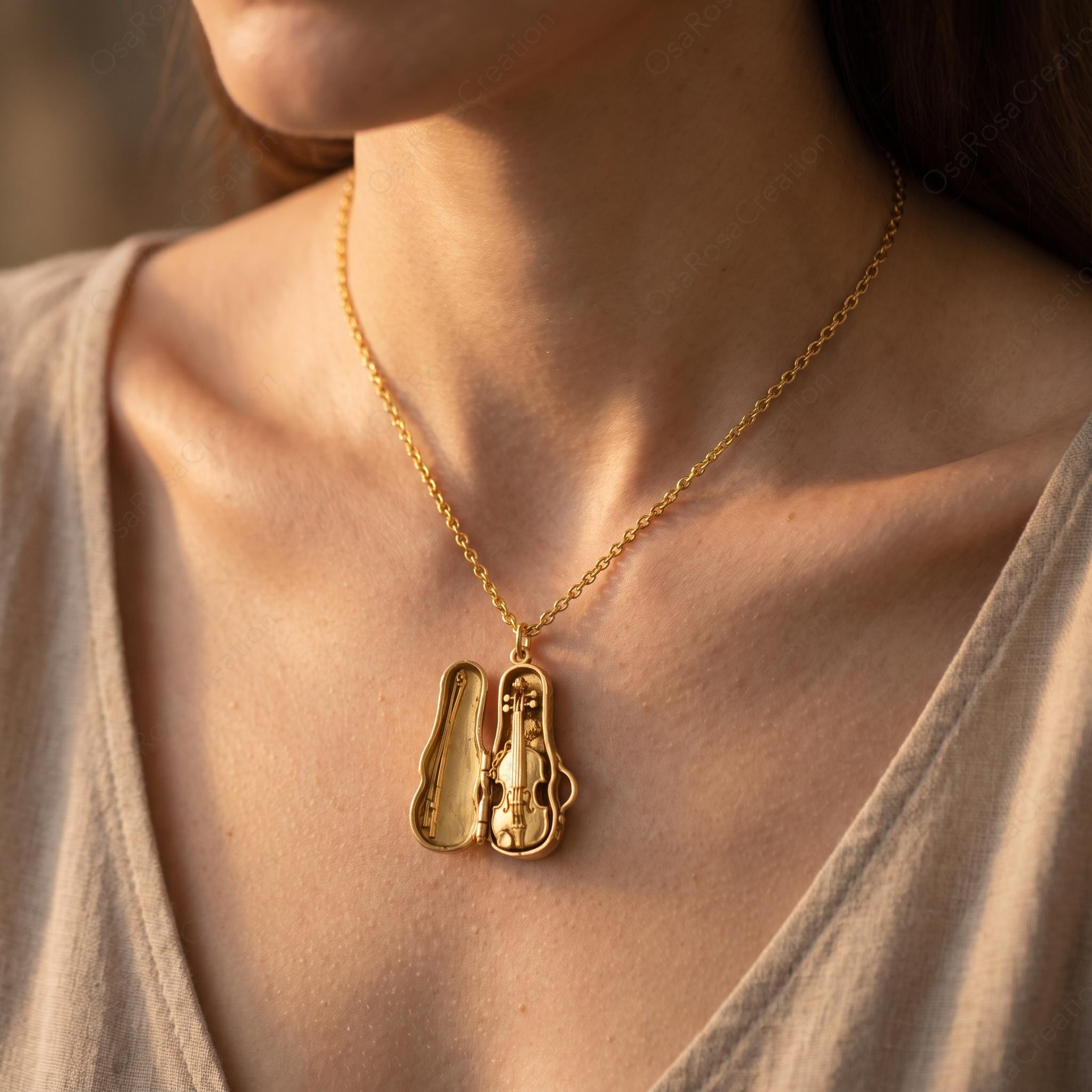 Violin Necklace, Classical Music Jewelry, Cello Pendant, Dark Academia Aesthetic, Artistic Musician Gift, Instrument Charm, Symphony Choker
