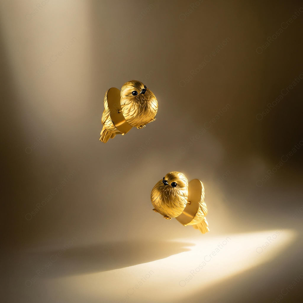 Gold Chubby Sparrow Earrings • Sterling Silver Posts, Bird Watcher Gift