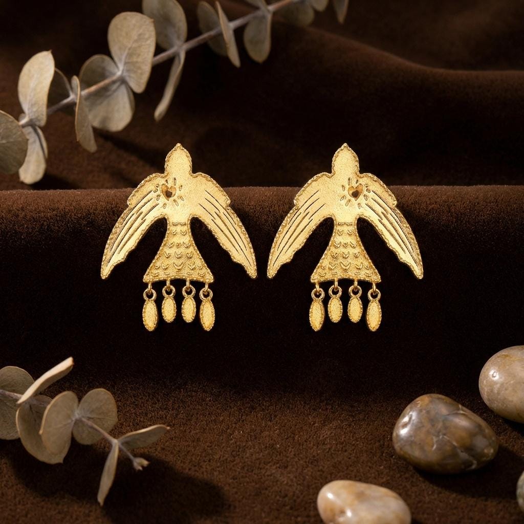 Matte Gold Bird Stud Earrings • Bohemian Totem Jewelry