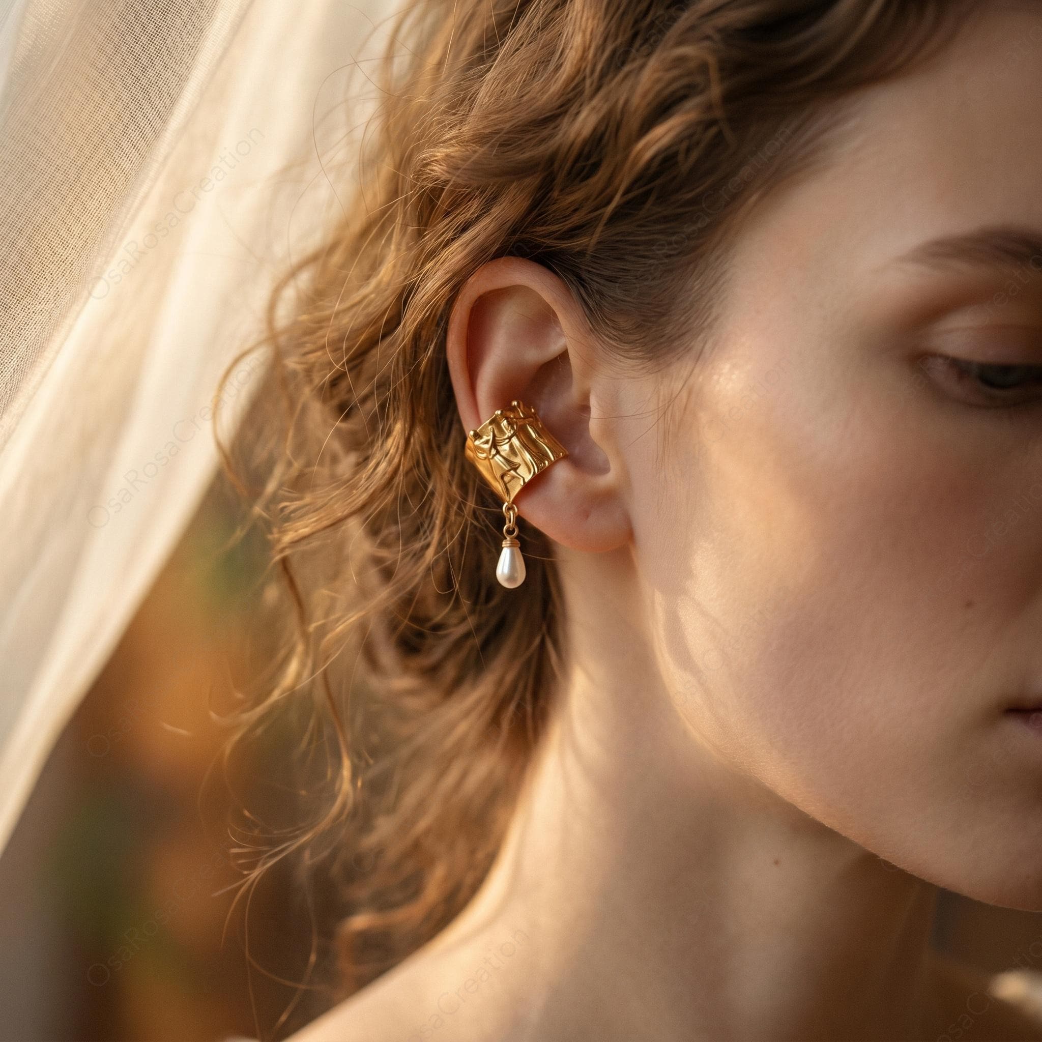 Embossed Gold Pearl Drop Earrings | Classical Art Cuff | Vintage Museum Jewelry