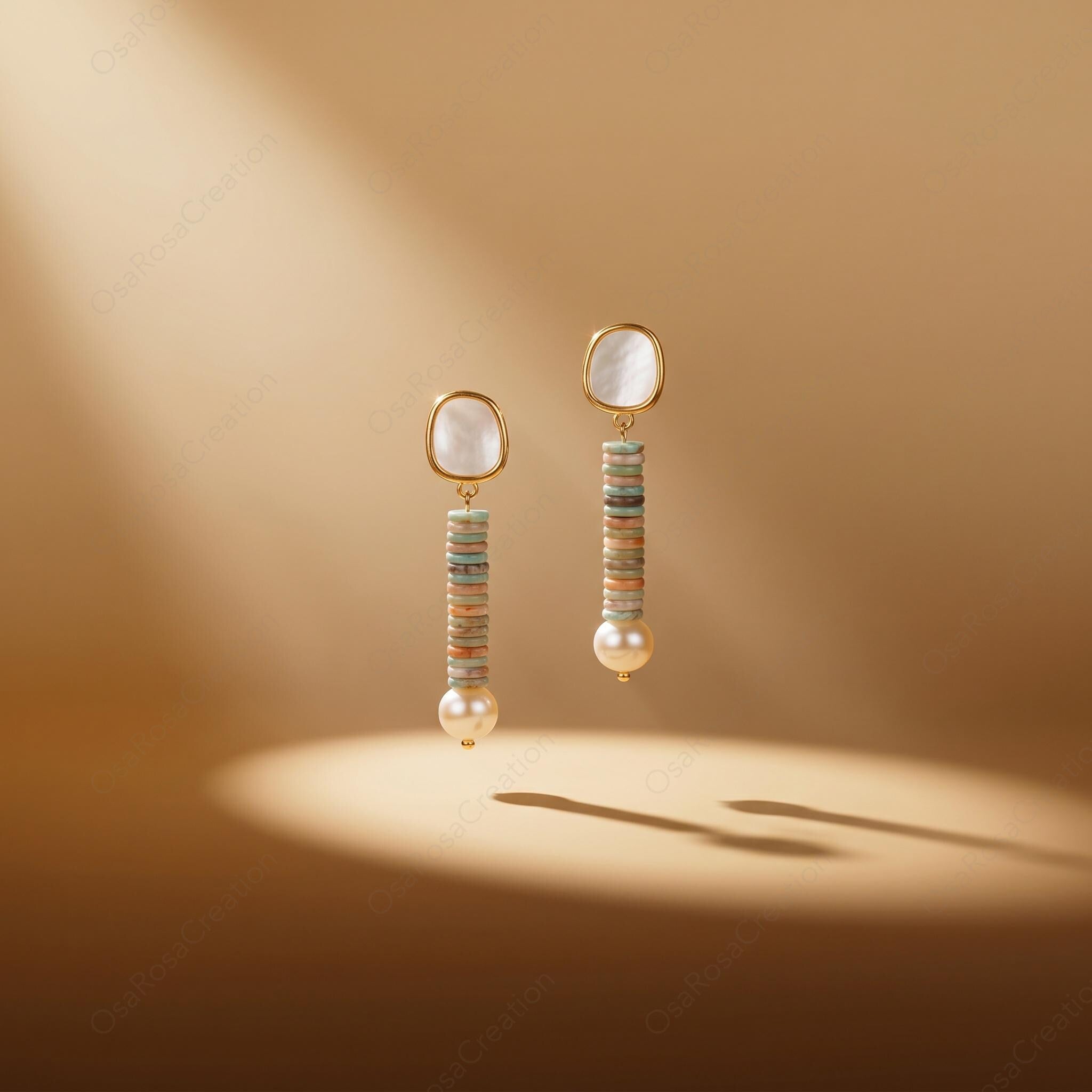 Mother of Pearl Dangle Earrings, Freshwater Pearl Drop Earrings, Mediterranean Style Beaded Jewelry, Coastal Quiet Luxury, Gift for Her
