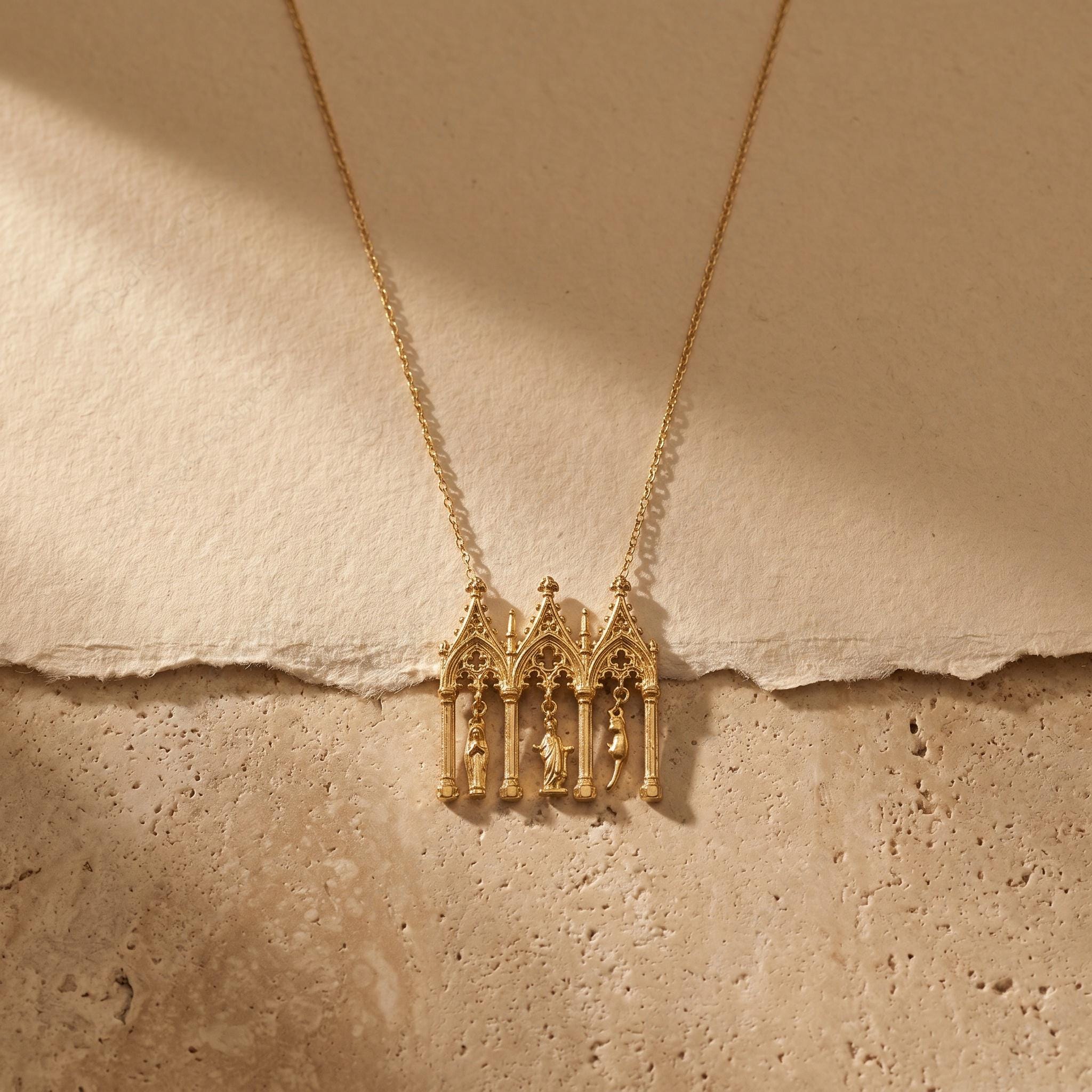 Cathedral Cat Pendant Necklace | Gothic Architecture Inspired Design | Architecture inspired necklace | Unique Fashion Jewel｜Christmas gift