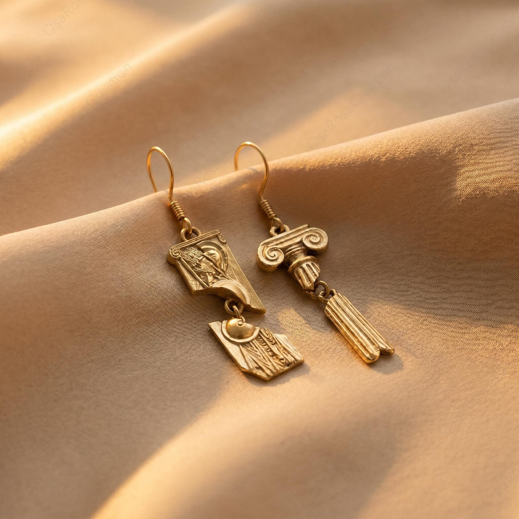 Gold Greek Earrings | Athena Goddess Earrings | Roman Column Dangle Earrings | Ancient Greek Jewelry | Gift for Her |  Christmas gift