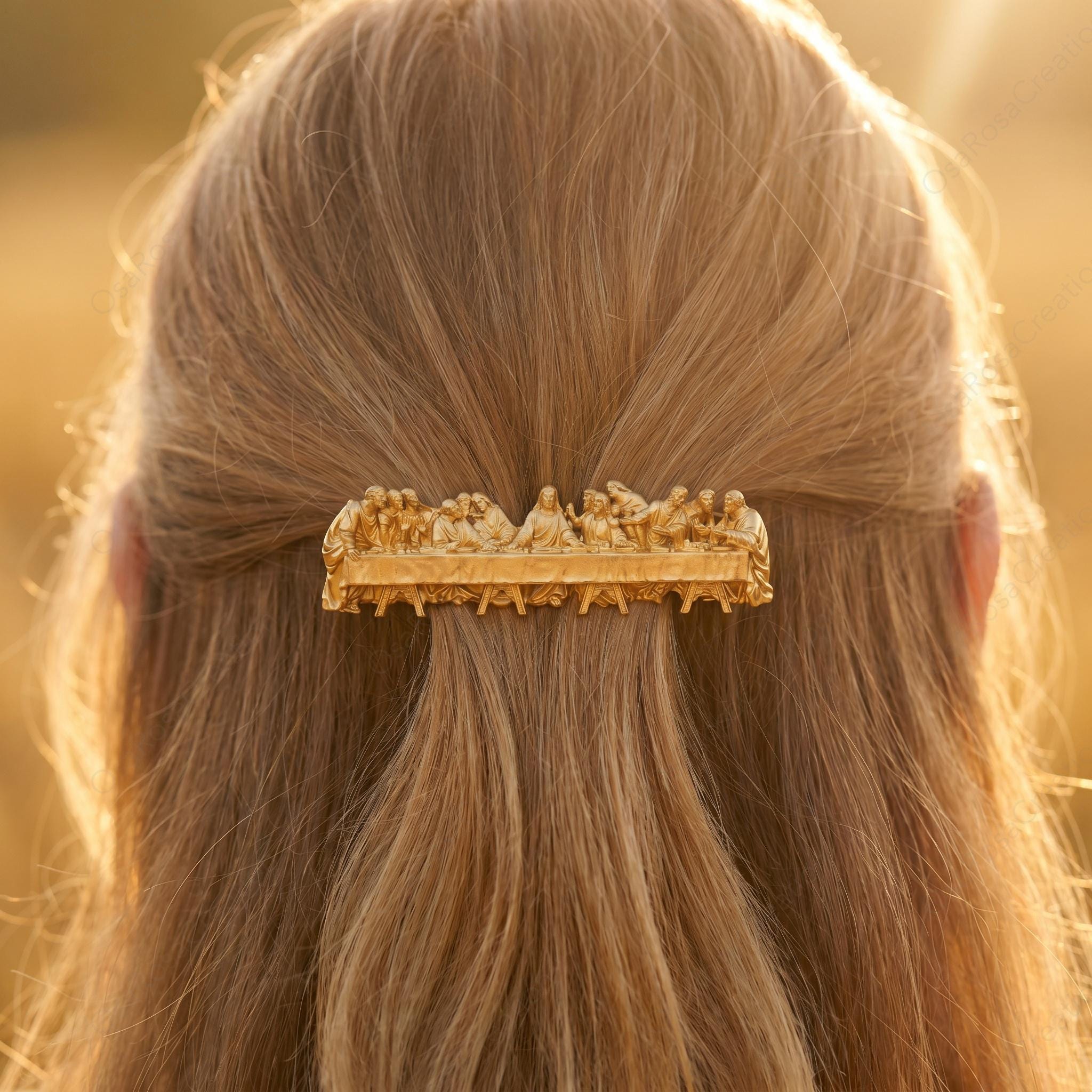 The Last Supper Hair Clip, Renaissance Art Hair Barrette, Sculptural Gold Hair Accessory, Classical Hairpiece, Artistic Gift for Her