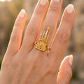 Sculptural Gold Sagrada Familia Ring, Gaudi Inspired Architectural Jewelry, Cubic Zirconia Accent