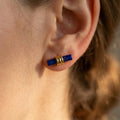 Lapis Lazuli Bar Studs • Gold Wire Wrapped Sterling Silver Posts