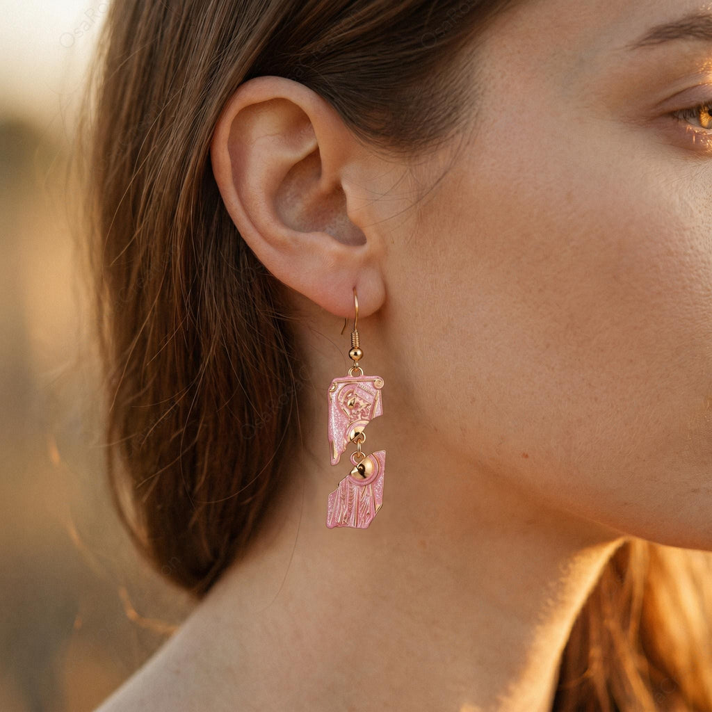 Asymmetrical Pink Pillar Earrings, Ancient Greek Architecture Jewelry, Broken Column Dangle Earrings, Classical Art History Gift for Her