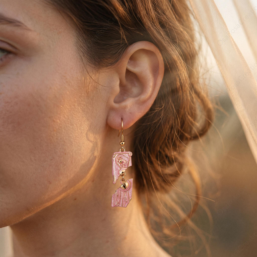 Asymmetrical Pink Pillar Earrings, Ancient Greek Architecture Jewelry, Broken Column Dangle Earrings, Classical Art History Gift for Her