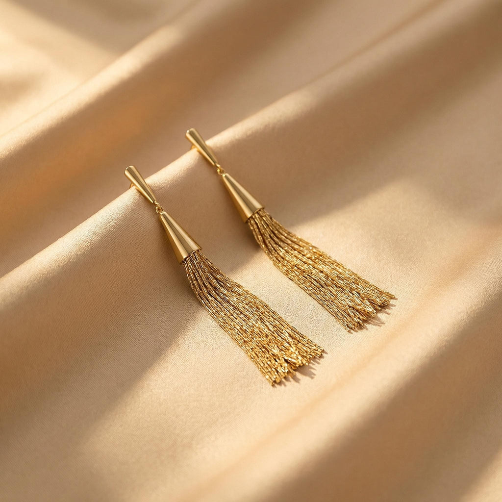 Geometric Chain Tassel Earrings – 18K Gold Plated Minimalist Statement Jewelry