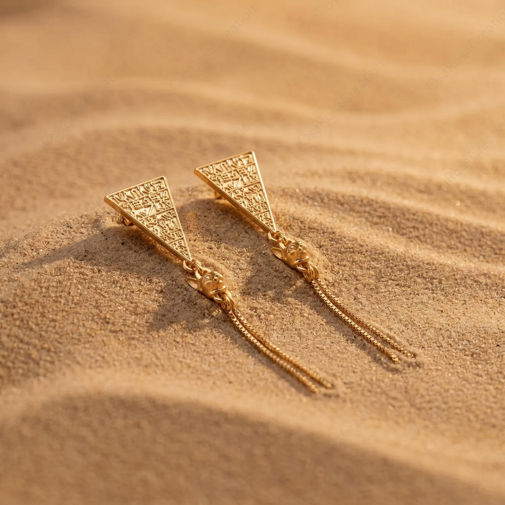 Egyptian Cat Goddess Earrings – Bastet Jewelry Gold Dangle Drop Earrings Ancient Egypt Style
