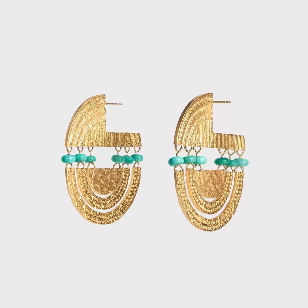 Totem Arc Earrings — Tribal Turquoise Statement Jewelry