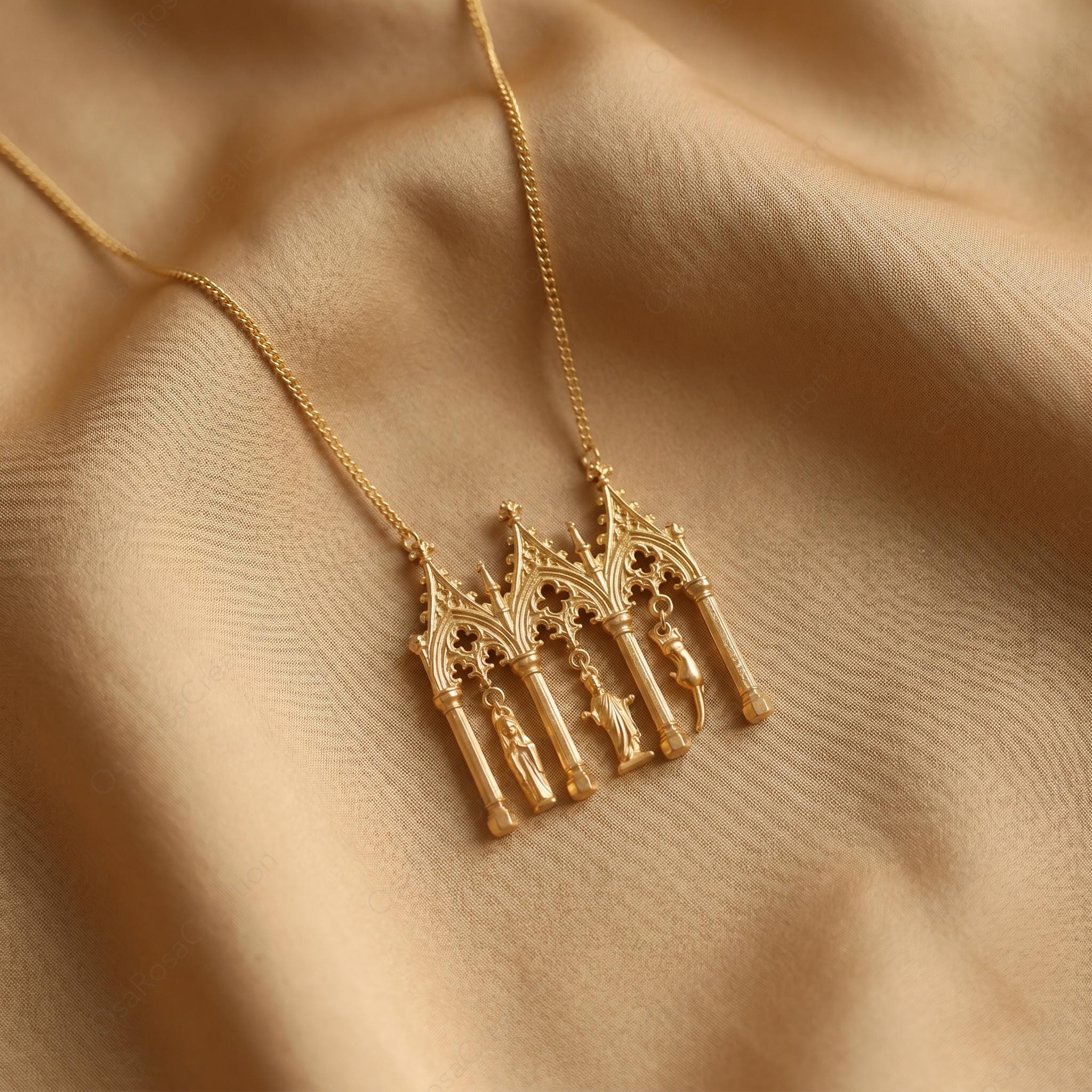 Cathedral Cat Pendant Necklace | Gothic Architecture Inspired Design | Architecture inspired necklace | Unique Fashion Jewel｜Christmas gift
