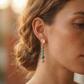 Long Turquoise Pink Stone Drop Earrings, Mediterranean Style Gold Plated Jewelry