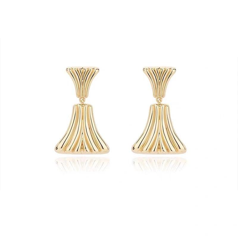 Gold Fan Drop Earrings, Greek Mythology Inspired Statement Earrings, Sculptural Gold Earrings for Women, Elegant Gift