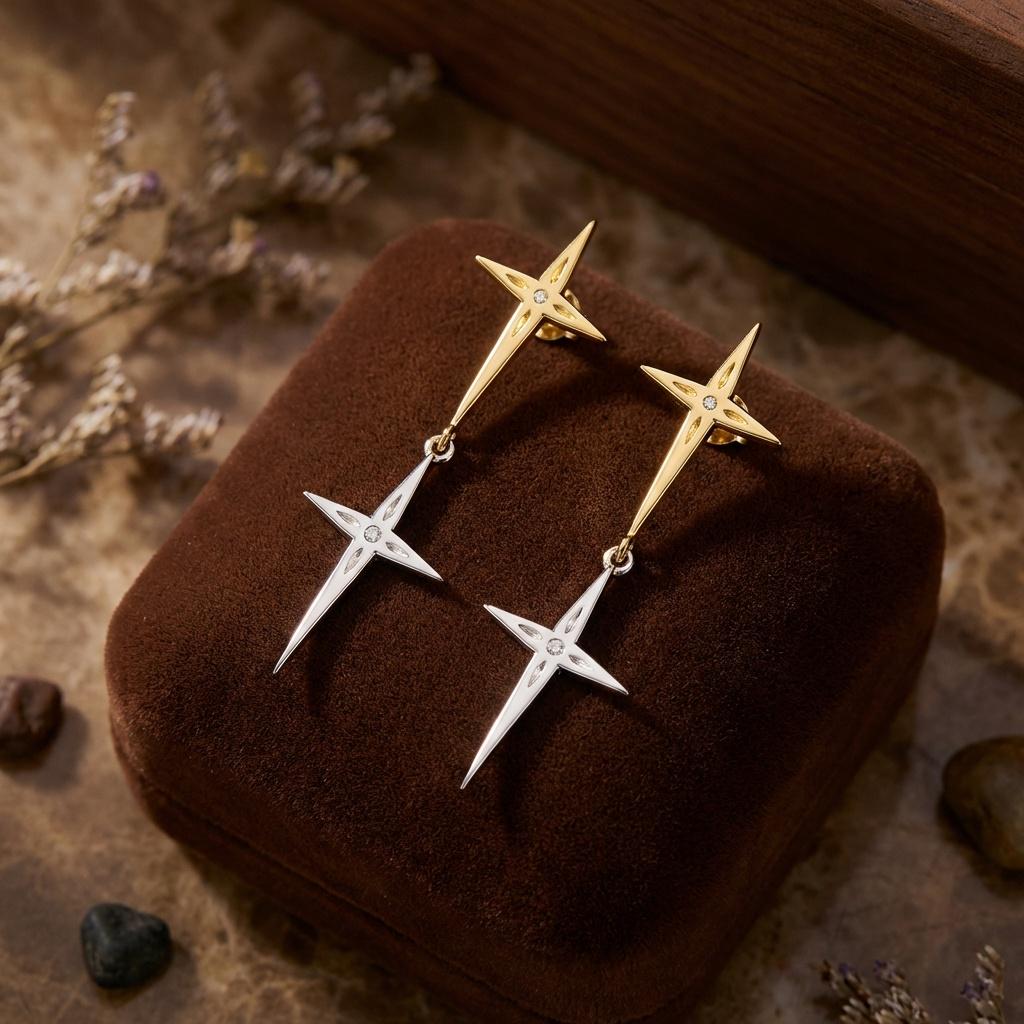 Mixed Metal North Star Dangle Earrings • Celestial Y2K Jewelry