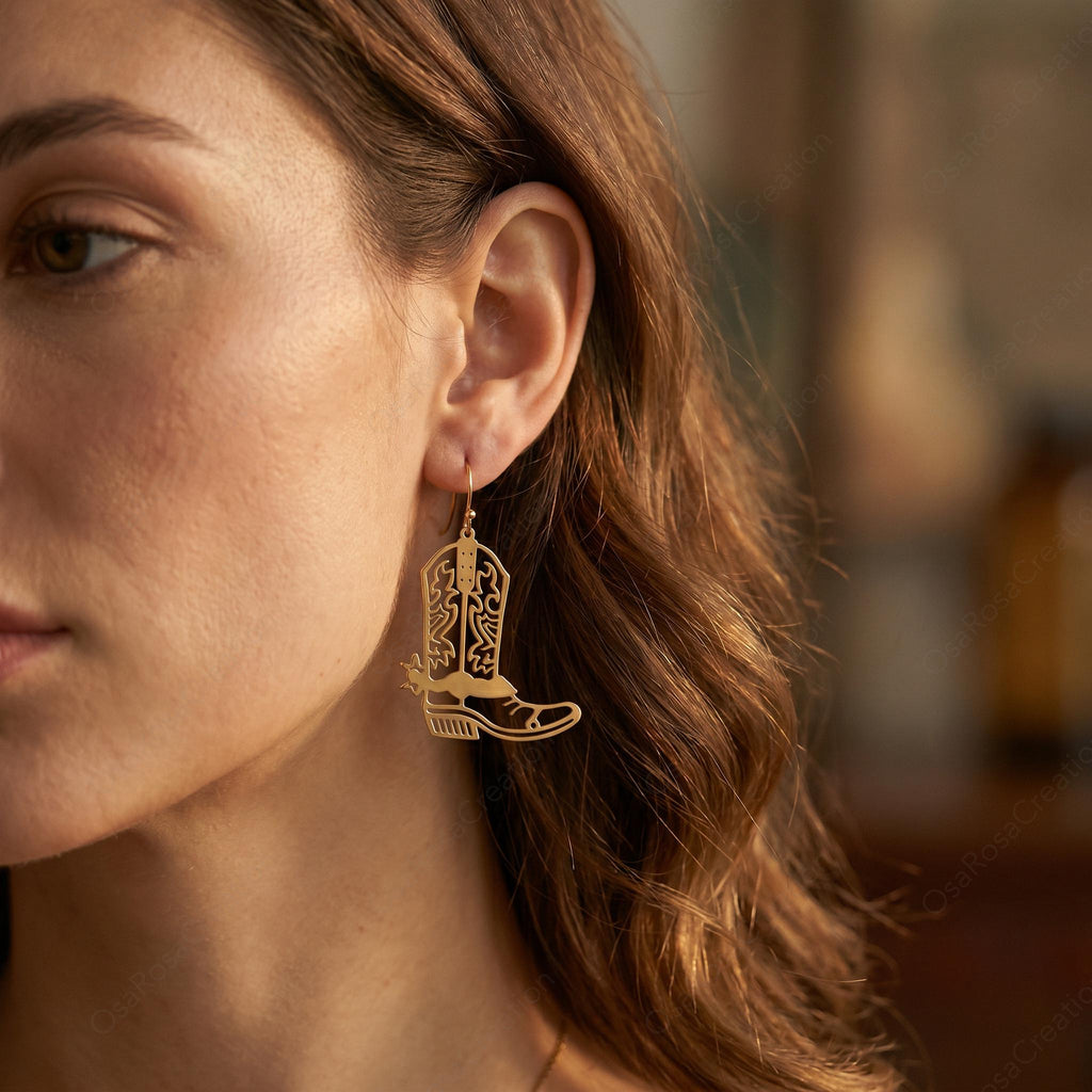 Gold Cowboy Boot Dangle Earrings | Western Statement Jewelry