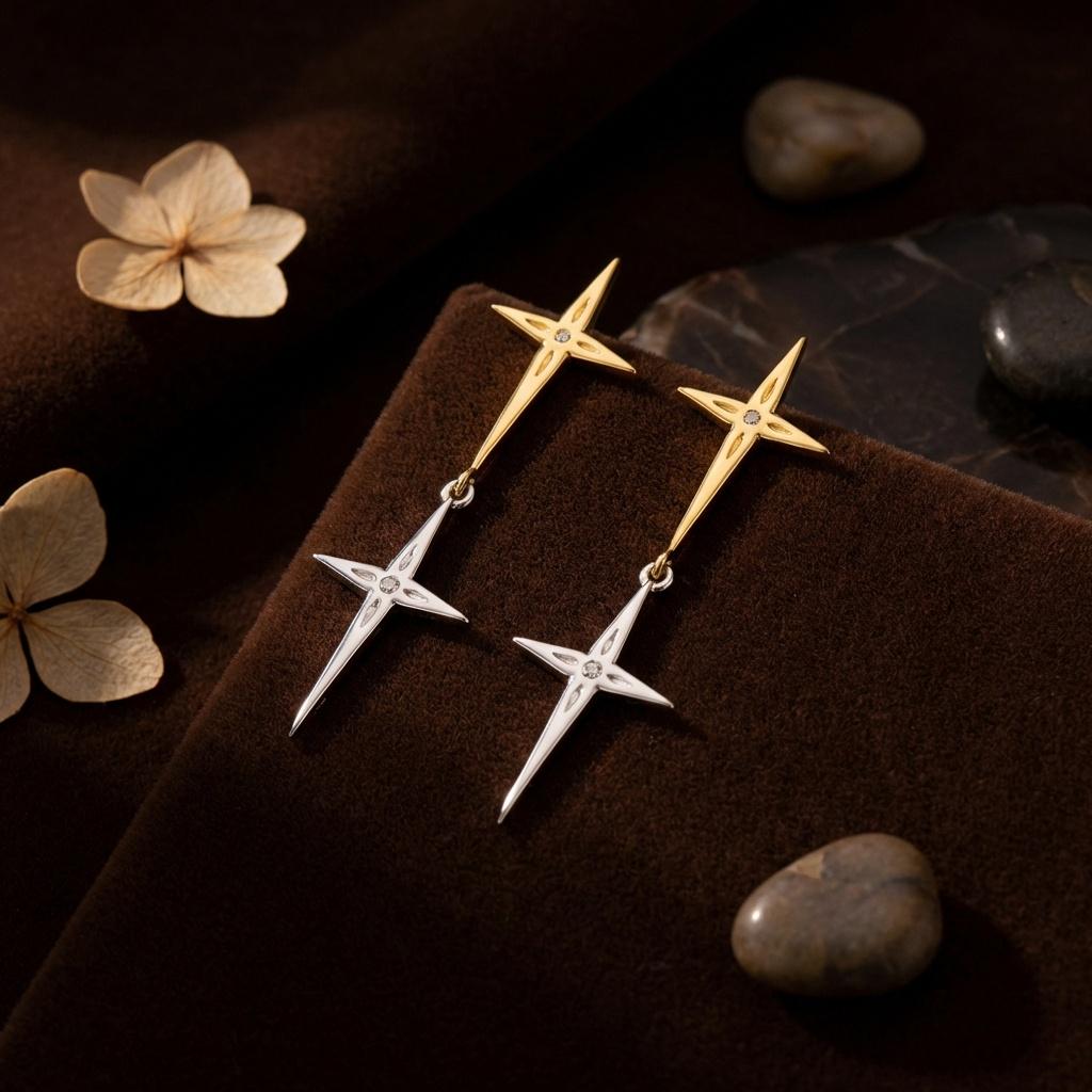 Mixed Metal North Star Dangle Earrings • Celestial Y2K Jewelry
