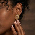 Gold Laurel Leaf Stud Earrings | Vintage Style, 925 Silver Posts