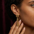 Gold Medallion Tassel Earrings | Ancient Coin Style, 925 Silver Posts