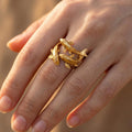 Gold Koi Fish Wrap Ring, Sculptural Double Fish Statement Jewelry, Nature Inspired Charm