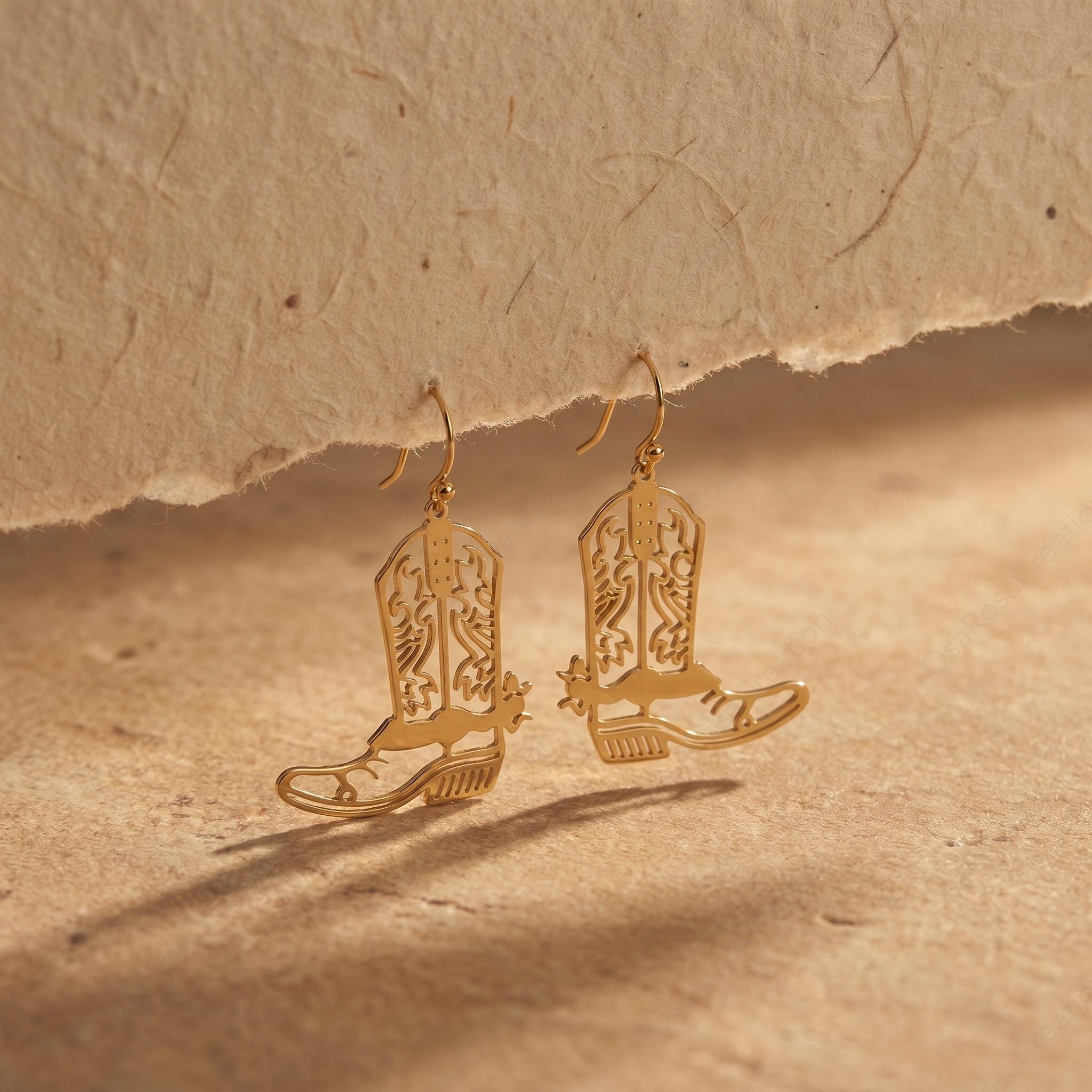 Gold Cowboy Boot Dangle Earrings | Western Statement Jewelry