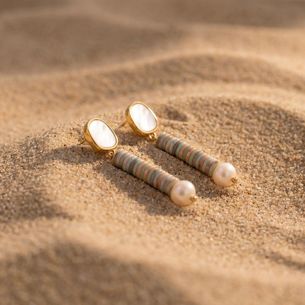 Mother of Pearl Dangle Earrings, Freshwater Pearl Drop Earrings, Mediterranean Style Beaded Jewelry, Coastal Quiet Luxury, Gift for Her