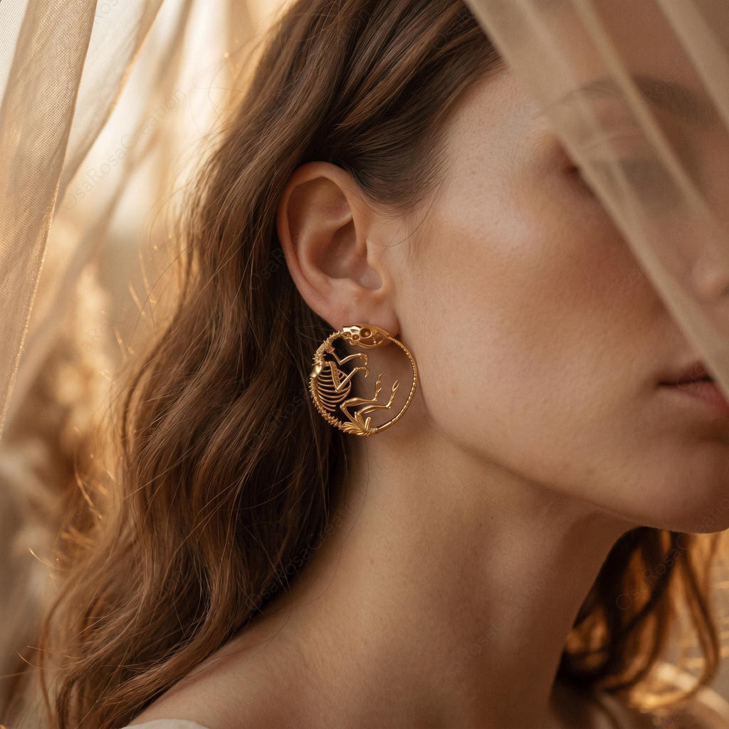 Velociraptor Bone Earrings — Sculptural Prehistoric Jewelry,Dinosaur Skeleton Jewelry